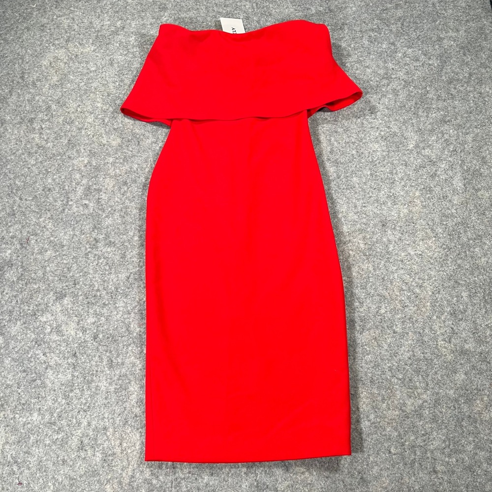 Revolve Likely Dress Womens 0 Red Off Shoulder Ruffle Midi Driggs Cocktail NWT